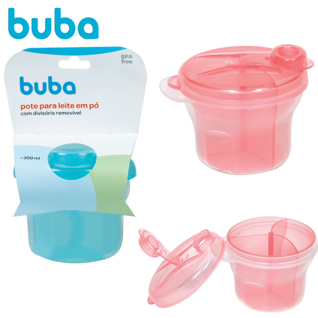 Dosador Porta Leite Em Pó Buba Rosa Azul Pote 300ml Com Divisórias Para ...