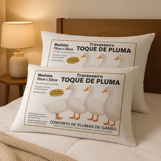 Kit 4 Travesseiros de Pluma de Ganso 50x70cm Macios, Antialérgicos e Antiácaro Conforto de Luxo em Oferta na Shopee