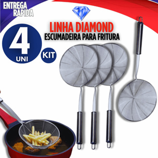 Combo 4 Escumadeira para Fritura Inox Premium Alimentos Sequinhos Casa Cozinha Restaurante Qualidade Garantida