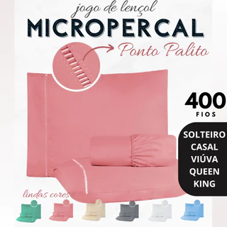Jogo de Lençol MICROPERCAL 400 Fios - Ponto Palito | Solteiro/Casal/Viúva/Queen/King em Oferta na Shopee