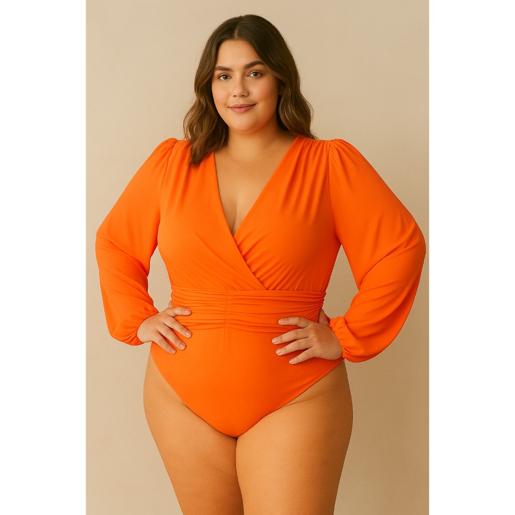 Body Feminino Lurex Manga Bufante PLUSSIZE Manga Bufante Bore Com