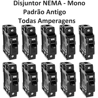 Disjuntor Unipolar- Nema 10a, 15a, 20a, 25a, 30a, 35a ,40a, 50a, 60a, 70a, 90a, 100a Preto Mono