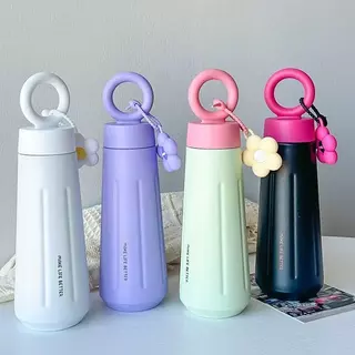 Garrafa térmica de Aço lnoxidavel com alça e Chaveiro de Flor 450ml A11