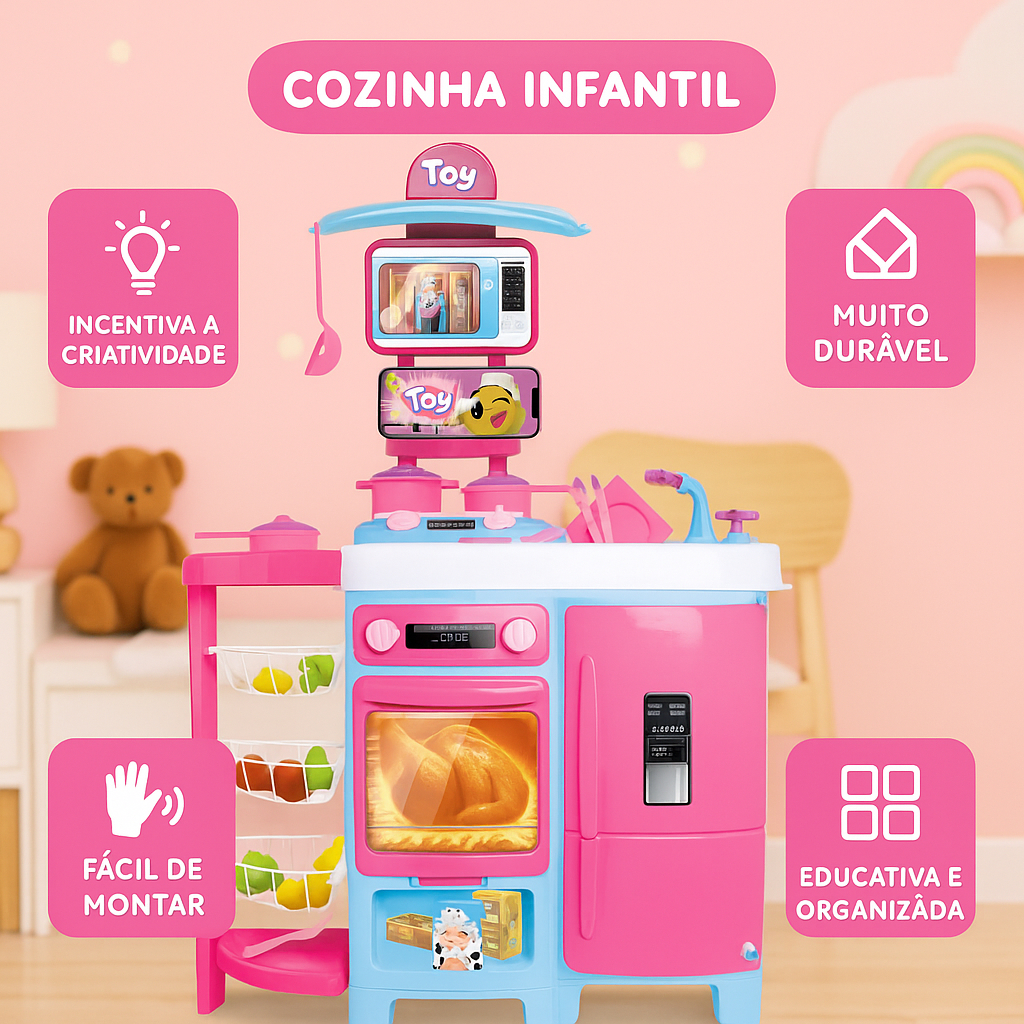 Mega Cozinha Infantil Completa 92cm C/ Acessórios Geladeira Forno