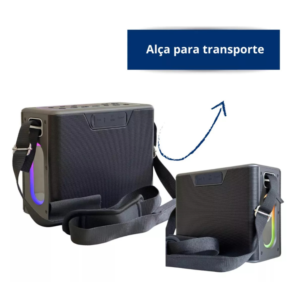 Caixa De Som 120w Com Duas Microfones Bluetooth Portátil de