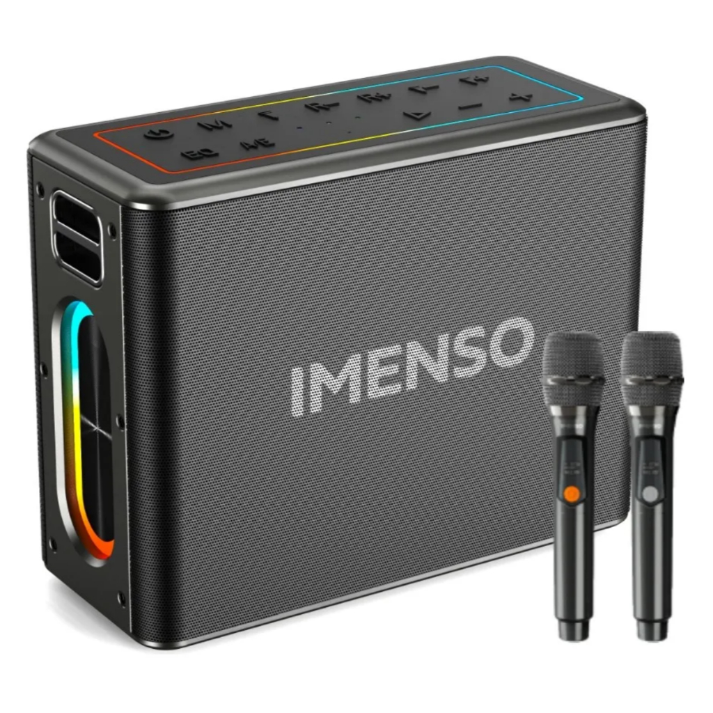 Caixa De Som 120w Com Duas Microfones Bluetooth Portátil de Karaokê IPX4 Resistente a agua Imenso X32