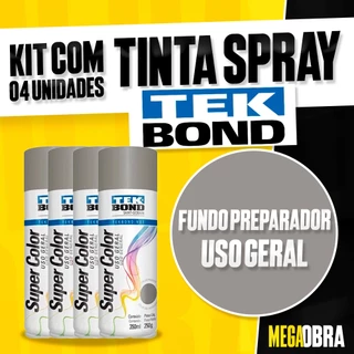 Kit 4 Tintas Spray Uso Geral 350ML Primer Fundo Preparador Tekbond Secagem Rápida Artesanato Madeira