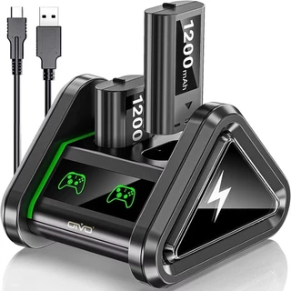 Base Carregadora Compatível Controle Xbox One Series S/X + 2 Baterias 1200mAh Recarregáveis