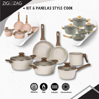 Kit de 06 Peças, Panelas Style Cook de Cerâmica Antiaderente | Para Fogão a Gás, Indução e Vitrocerâmico