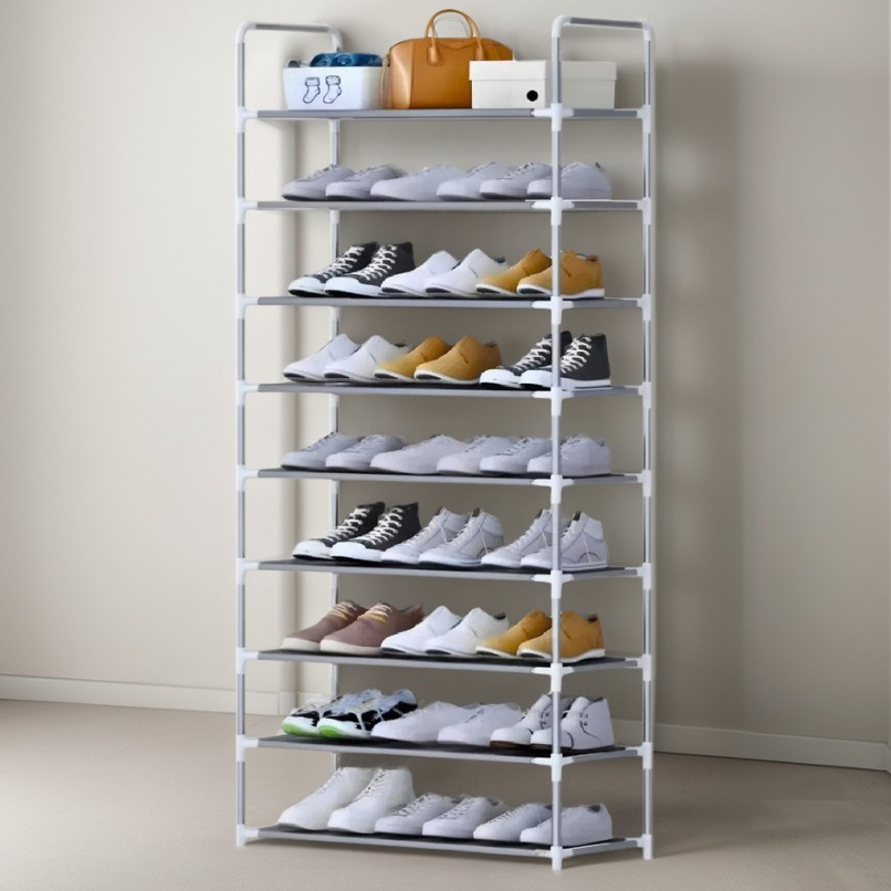 Sapateira Luxo Organizador 9 Niveis Prateleiras 27 Pares Sapato Desmontavel Metal e Plastico Quarto