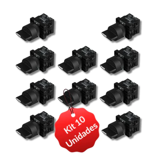 Chave Seletora Comutadora 3 Posições (1-0-2) 22mm 2NA 220V Botão Plástico Knob Curto - 10 Unidades