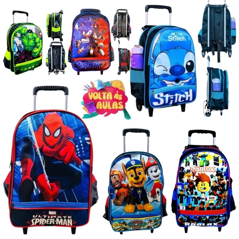 Mochila Escolar Infantil Grande Com Rodinha Personagens Para Menino ...