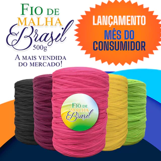 Fio de Malha Brasil 500g - Cores Variadas Para Crochê Fio Residual Bolsa Tapete Lycra Algodão Elastano Promoção