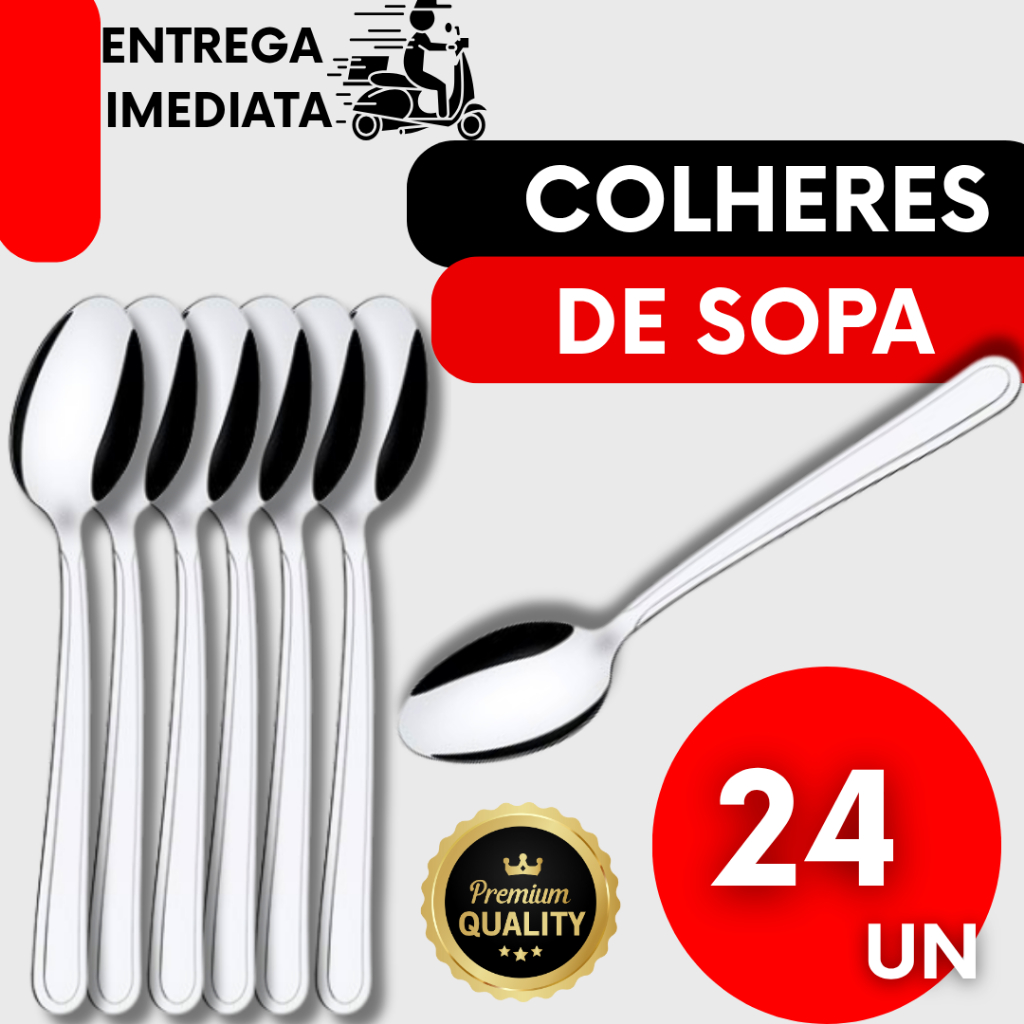 Conjunto de Talheres Colheres de Sopa 24 100% Aço Inox Uso em Cozinhas ...