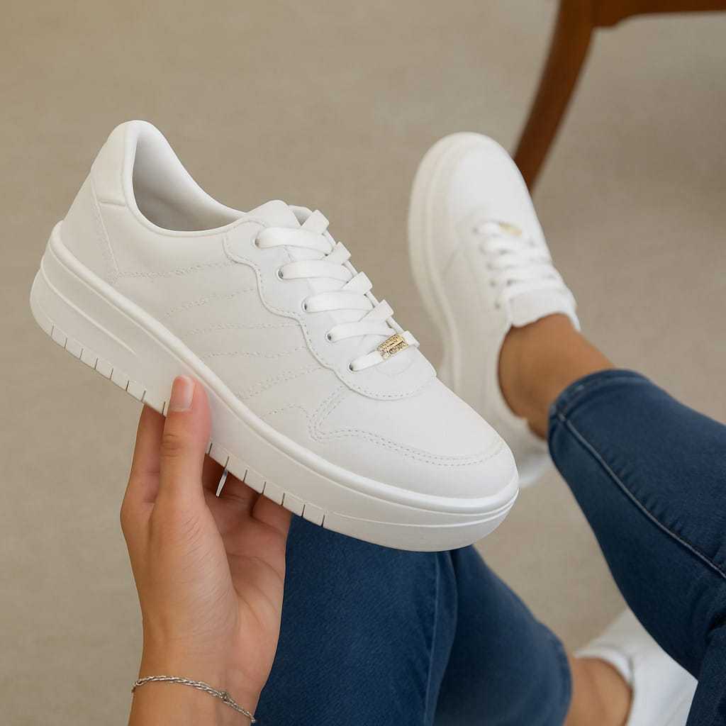 Tênis Vizzano Casual Branco Napa Feminino Plataforma Liso