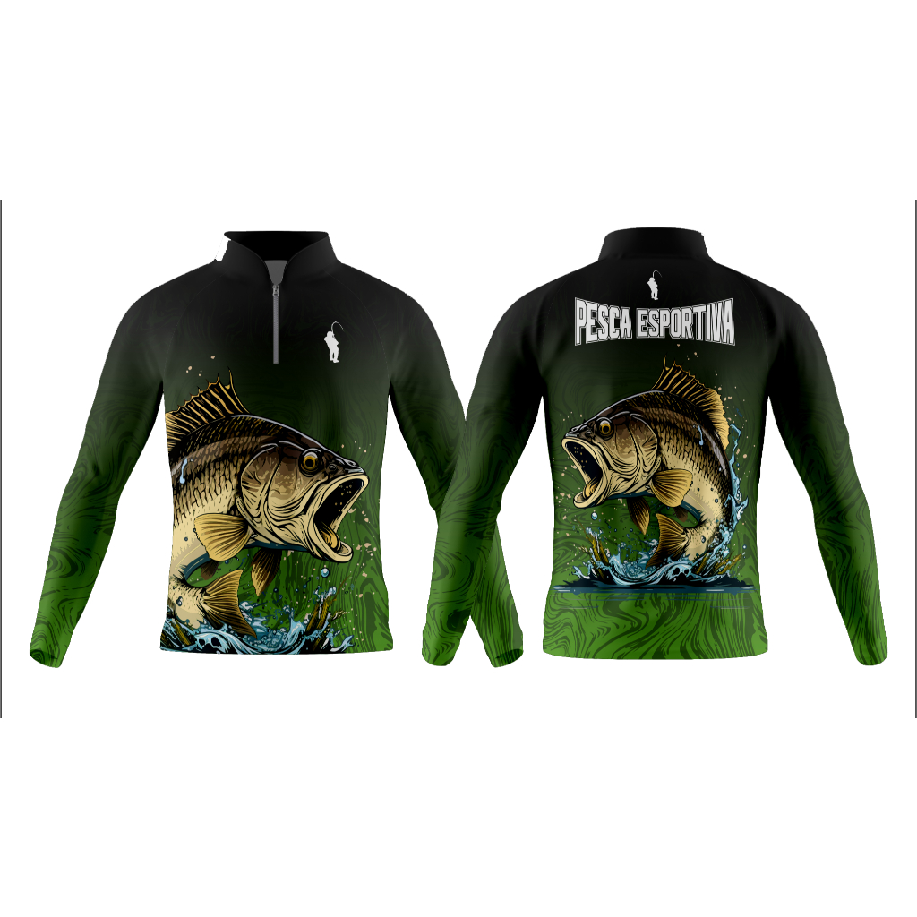 Camisa de Pesca Personalizada UV50 Dry Fit Gola Zíper Manga Longa com ...