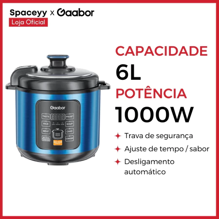 Panela de pressão elétrica 6l gaabor multifuncional 1000w 8 funções