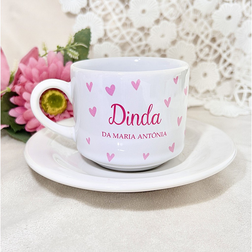 Xícara Personalizada com Pires 180ml SUA ARTE Casamento Batismo ...