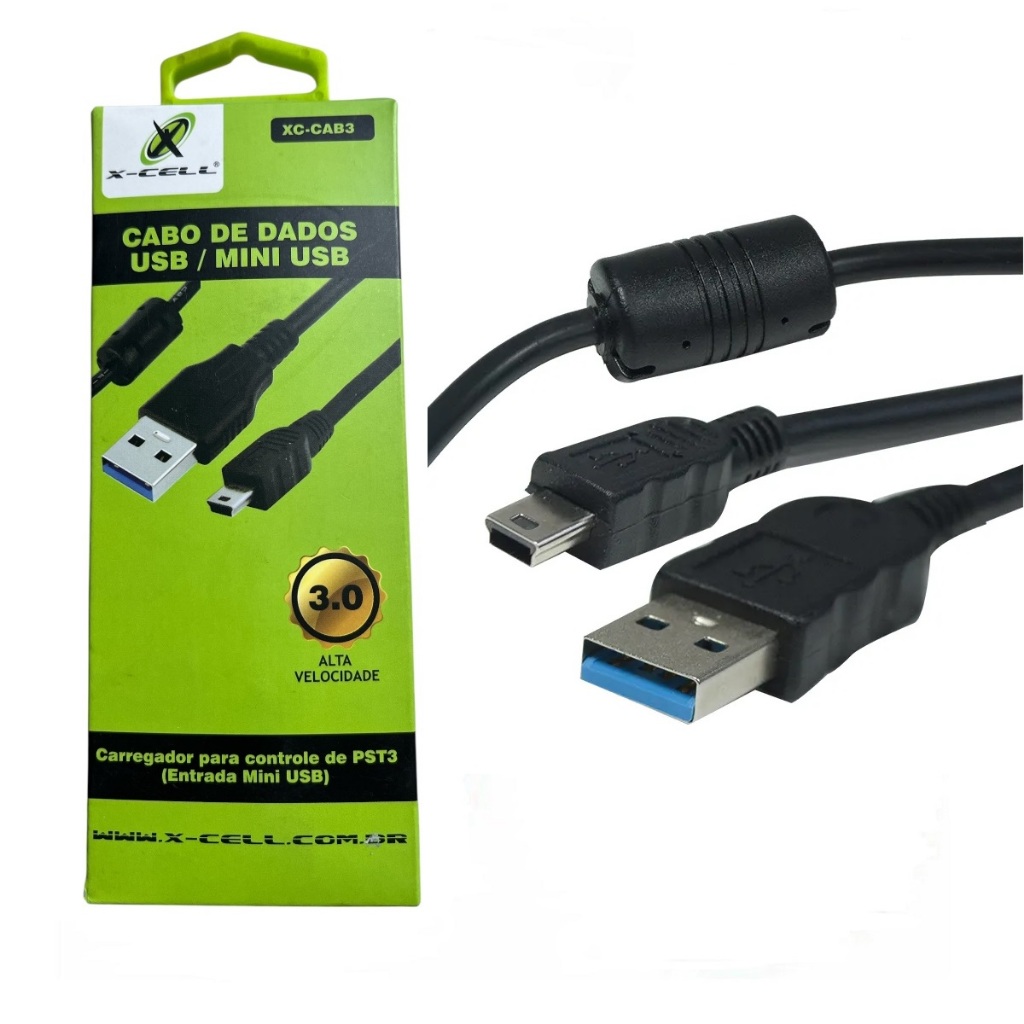 Cabo Mini Usb 3.0 V3 C/ Filtro P/ Controle Ps3 1,8m X-cell | Shopee Brasil