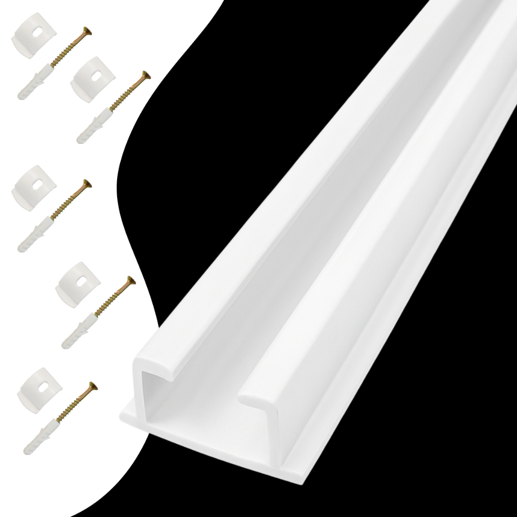 Kit Trilho Suíço Simples Max/Maxxi 2/3/4/5/6/7/8/9/10m para Cortinas Pesadas Branco/Preto