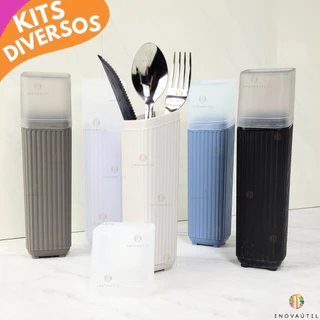Kit Talher Para Viagem Com Estojo com Tampa Kits Diversos 3 ou 4 Pçs Garfo Faca ou Colher Tramontina