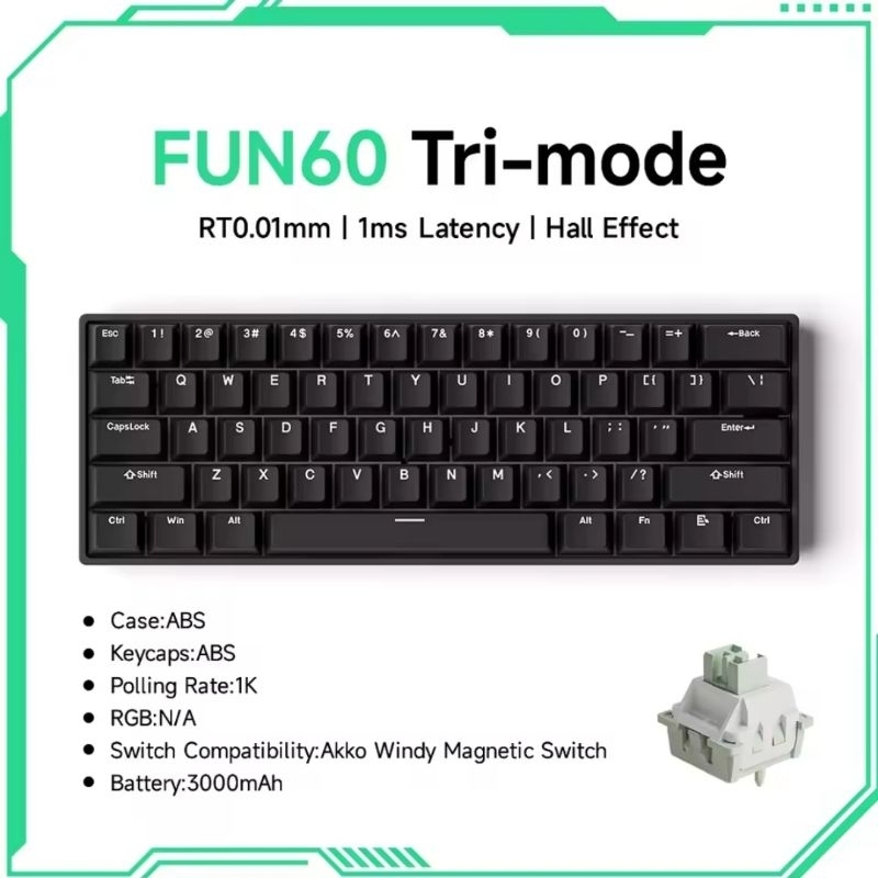 Teclado Gamer FUN60 Tri-mode (Sem Fio)