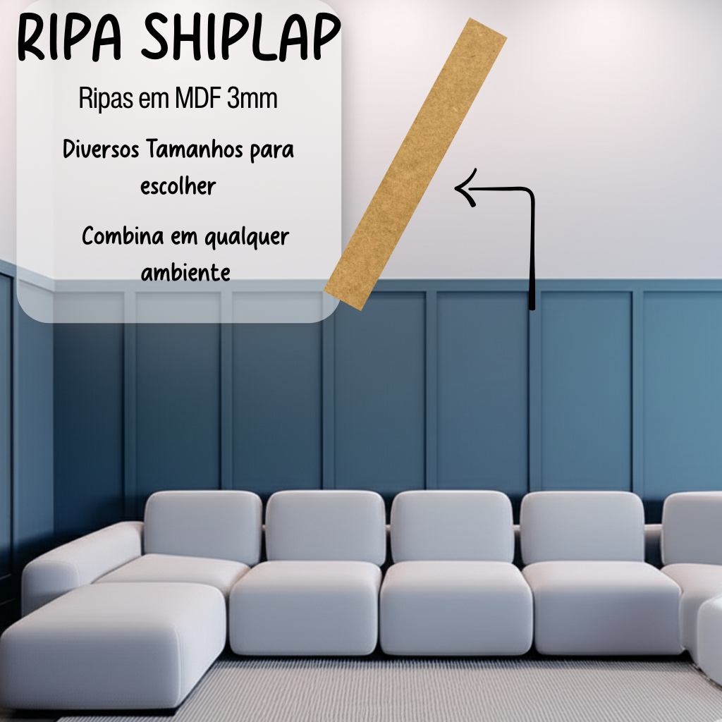 Kit Ripas Ripado Shiplap Decorativo Retangular Ripas MDF Cru 3mm (ENVIO ...