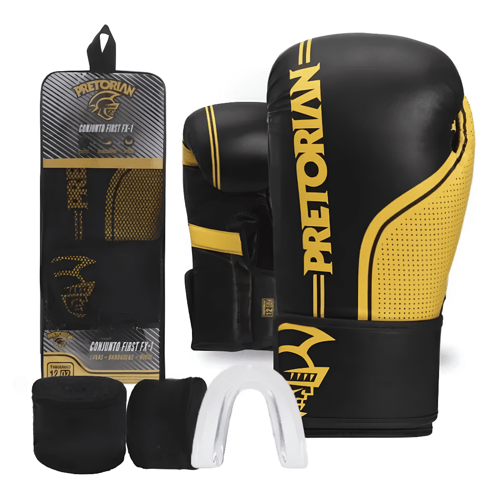 Conjunto Luva De Boxe Muay Thai Fx1 Bandagem + Bucal - Pretorian
