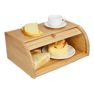 Porta Pão Bambu Com Tampa Retrátil Perfeito Para Armazenar Pães Bolachas Resistente Conserva Alimentos com Estilo