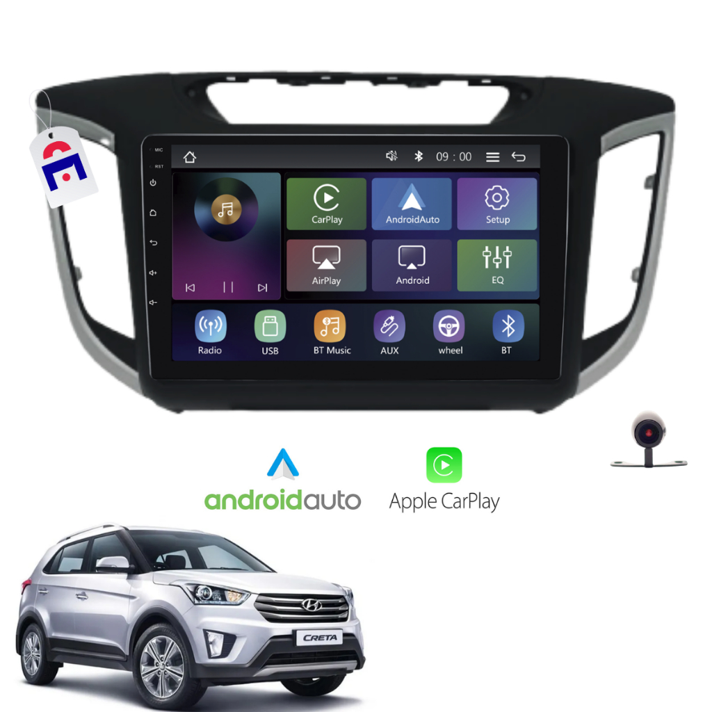 Kit Central Multimídia 9 Pol 2 Din Creta 2014/2021 Carplay Android Auto ...