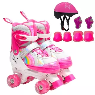 Patins Roller Inline Ajustável Com Luz De Led Com OU SEM Kit Proteção Várias Cores Promoção