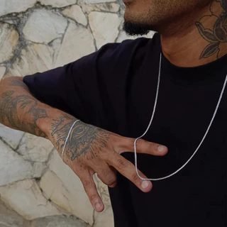 Conjunto Masculino Corrente Grumet Banho de Prata 925 60cm + Pulseira 3mm Presente Masculino