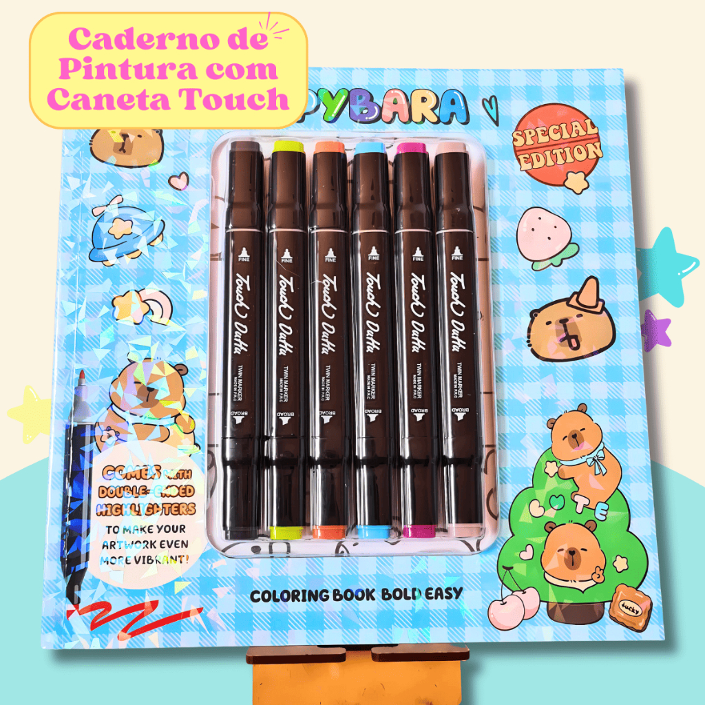 Capivara Kit Caderno de Pintura com Caneta Touch Ponta Dupla | Shopee ...