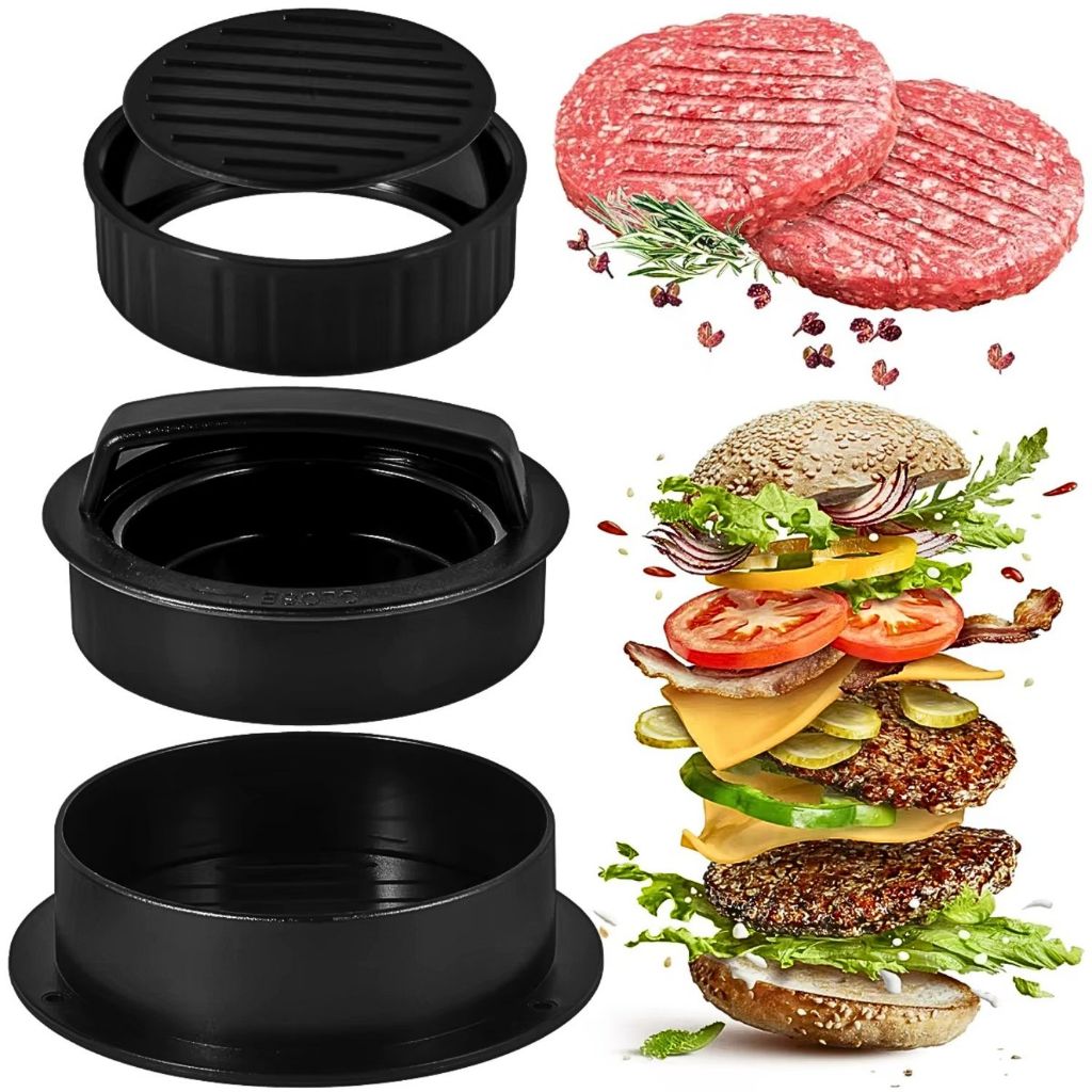 Molde para Hambúrguer Forma 5 Peças Base Removível Grande e Pequena
