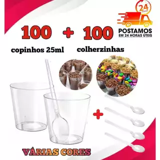 KIT 50/100/200 COPINHO 25 ML BRIGADEIRO ACRÍLICO + 100 MINI COLHER