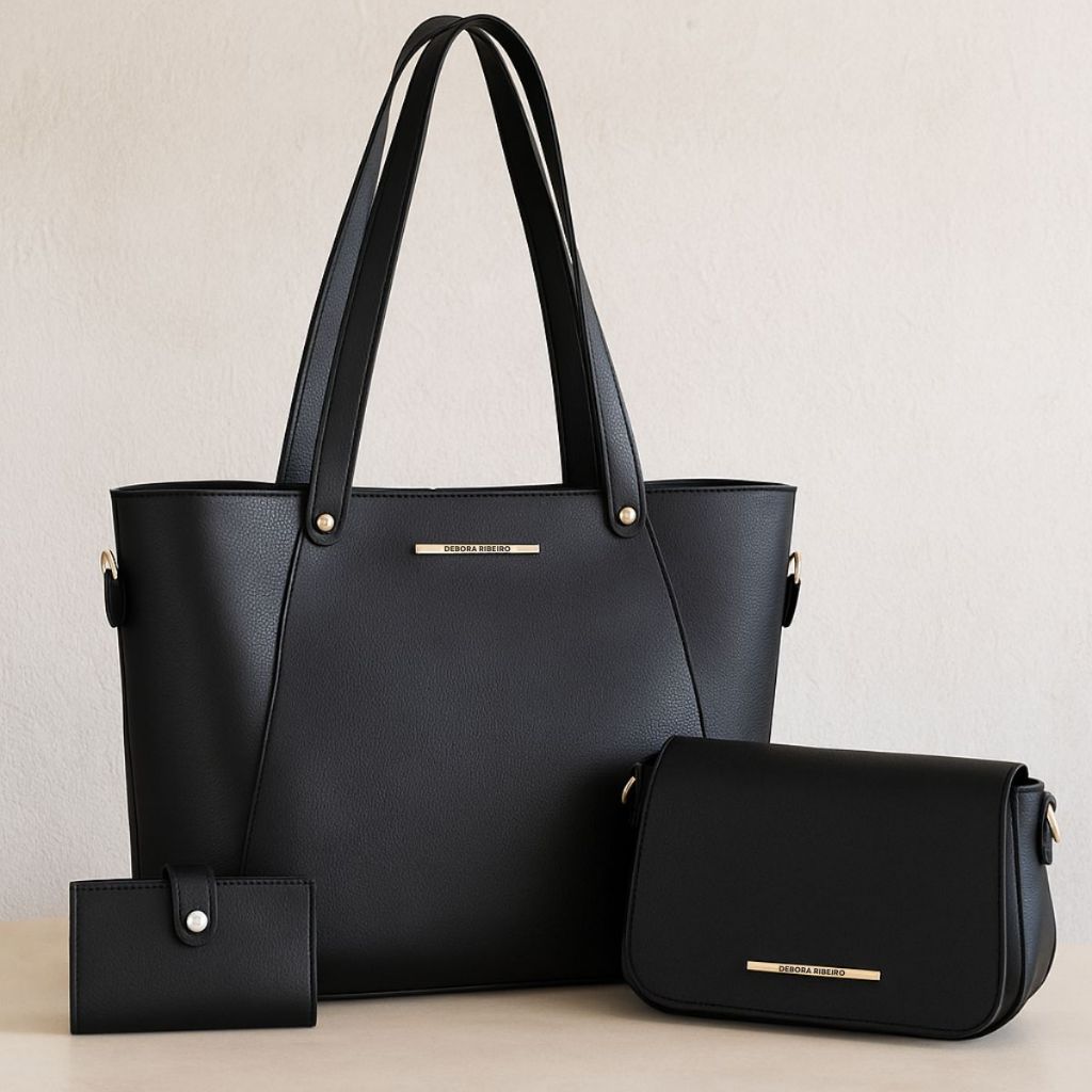 Kit 3 Bolsa Feminina Sacola Shopper Transversal De Ombro Pequena De Lado E Carteira