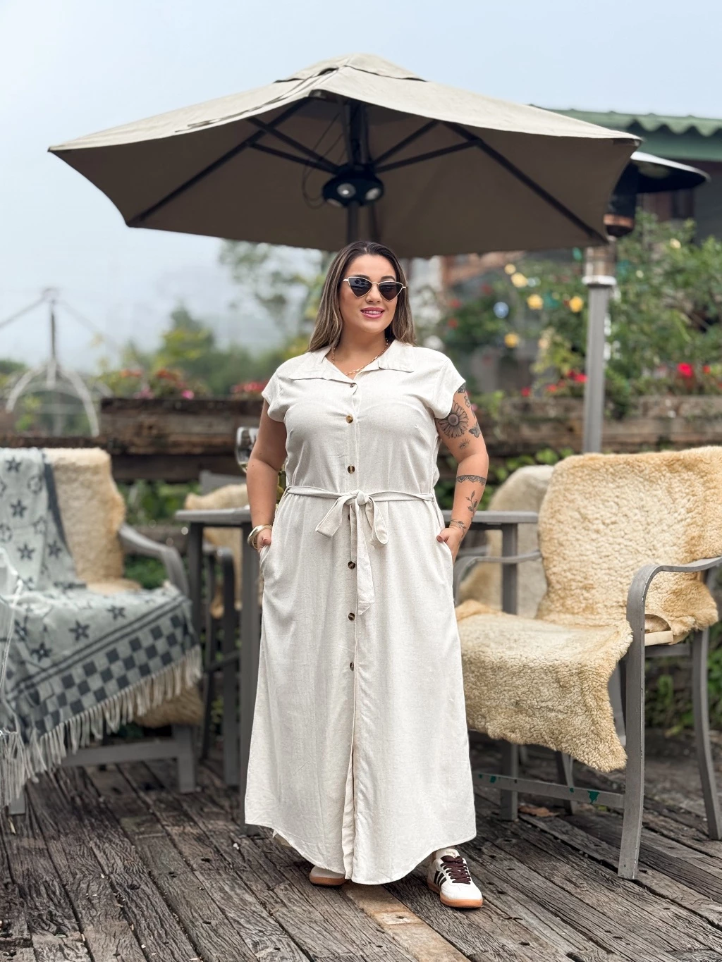 Vestido Chemise Plus Size com Cinto
