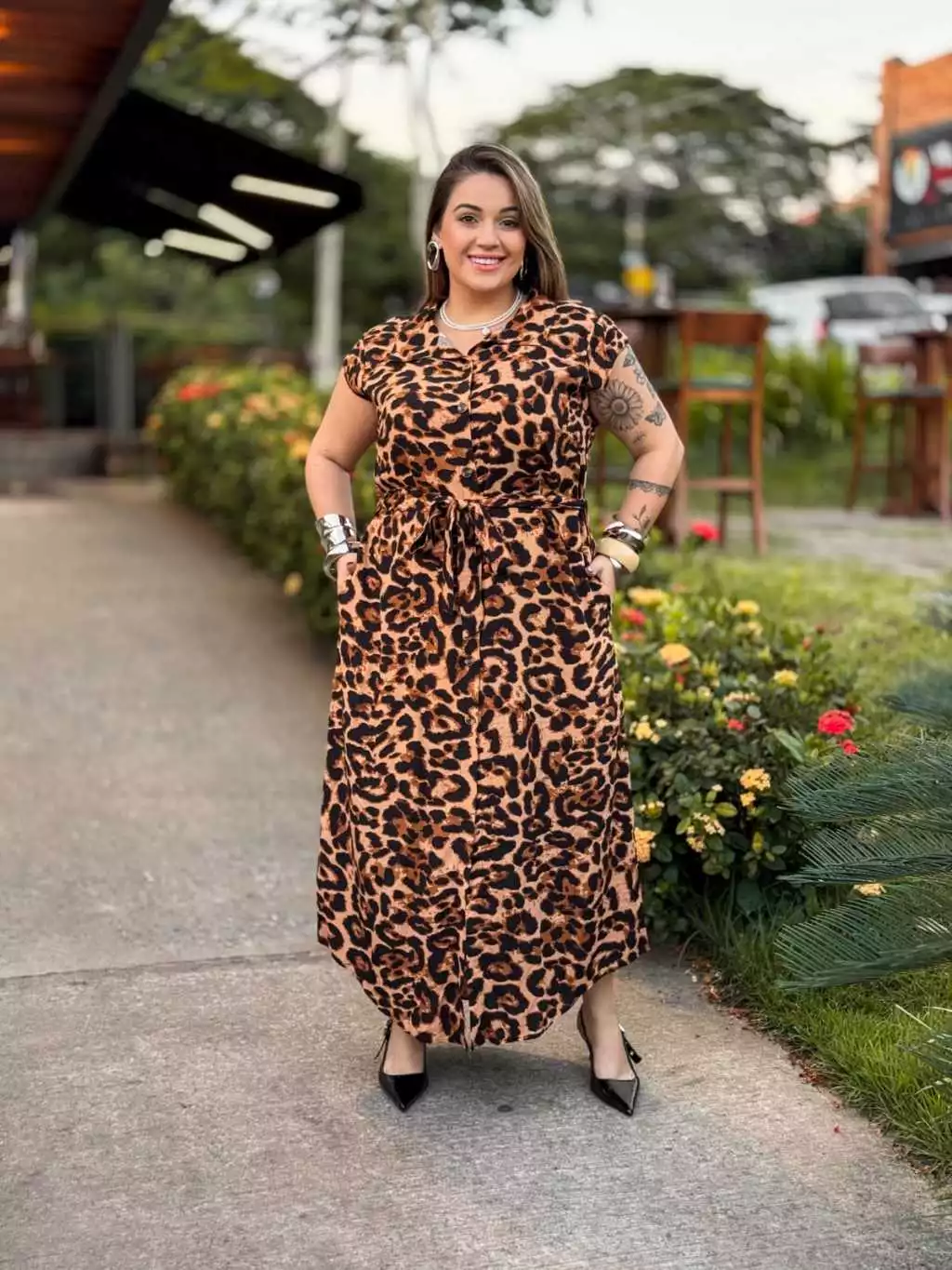 Vestido Chemise Plus Size Feminino Estampado com Cinto