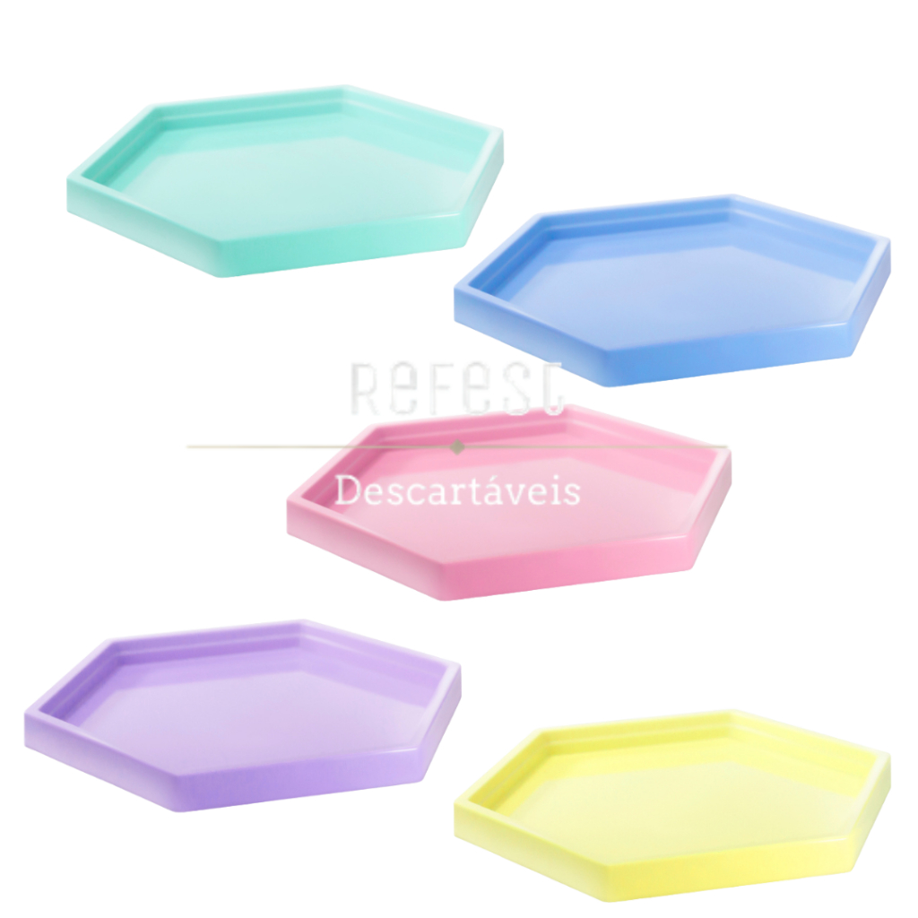 5 Bandejas Decorativas Sextavada 22cm Acrílico Sortidas Candy Colors ...
