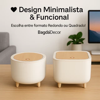 ✅Lixeira Tampa Click de Mesa com Pé De Madeira para Escritório Quarto Penteadeira Sala🔝