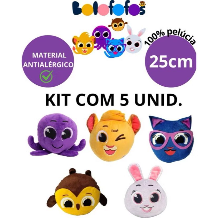 Kit Bolofofos 5 Itens Personagens Pow Polvo, Raposa, Gato, Coruja E ...
