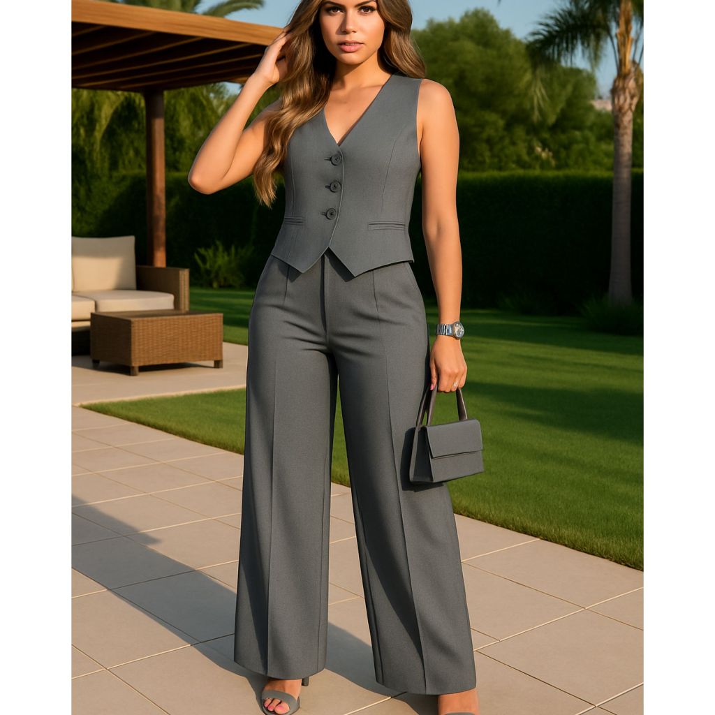 CONJUNTO FEMININO COLETE + CALÇA SOCIAL E MODERNA . | Shopee Brasil