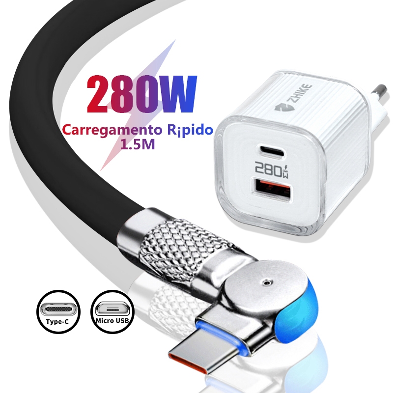 Carregador Tipo C V8 Micro USB Cabo Carregamento Rapido Silicone Liquido Charger Cable 6A 1.5M