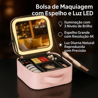 Maleta Maquiagem Profissional Com Espelho e Luz Led seja em casa ou em viagens.