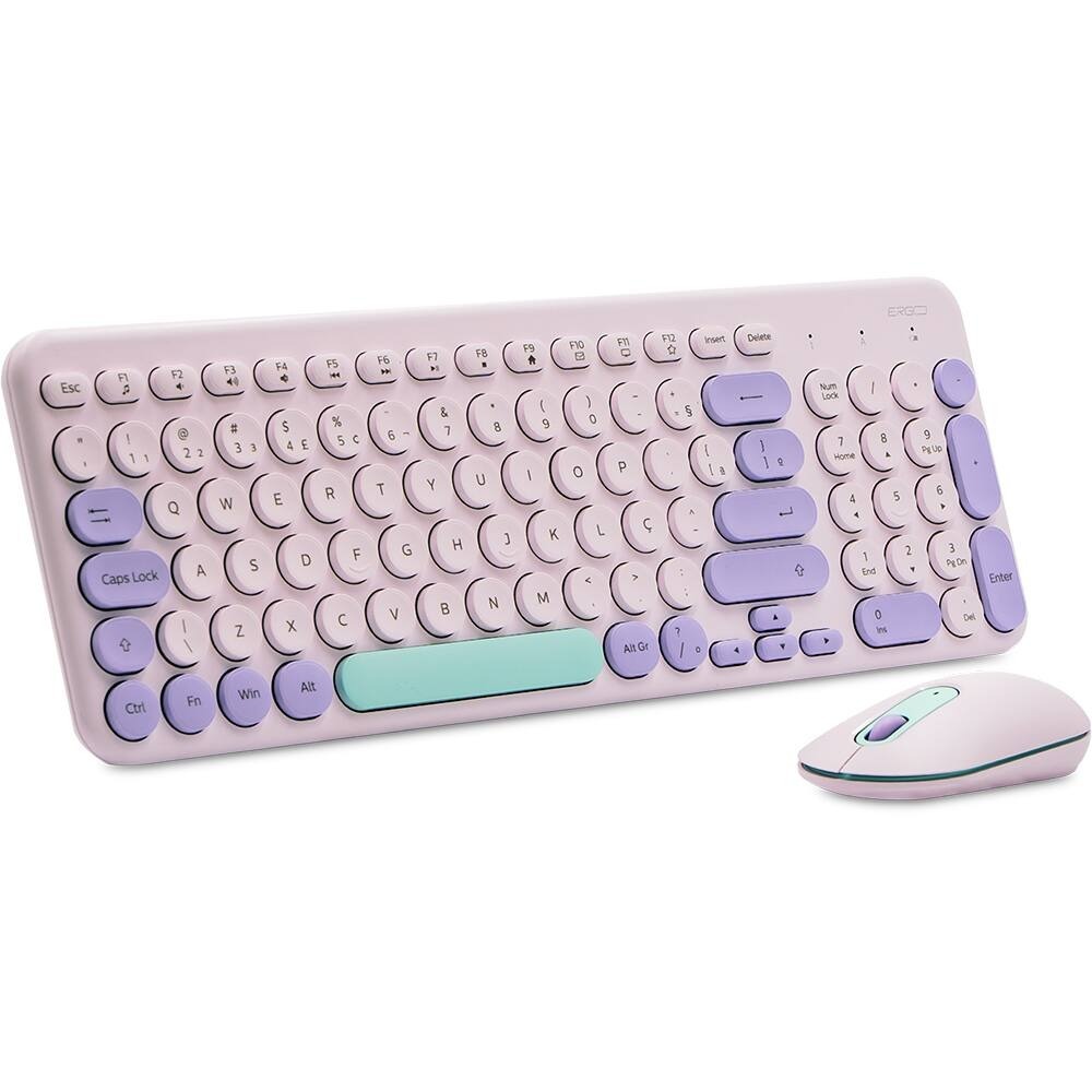 Kit Teclado e Mouse Sem Fio Wireless ABNT2 Lilás KMW278L Ergo