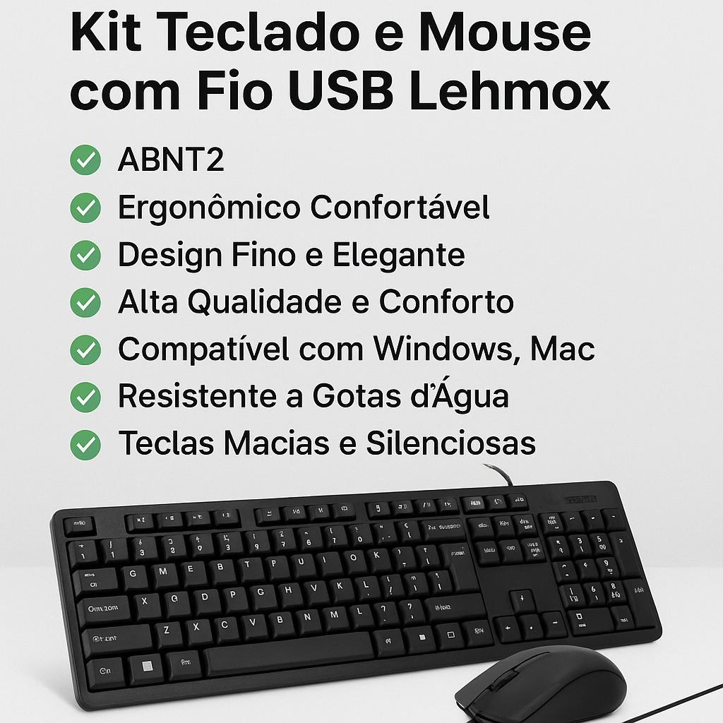 Kit Teclado e Mouse com Fio USB Lehmox | ABNT2 | Ergonômico | Design ...