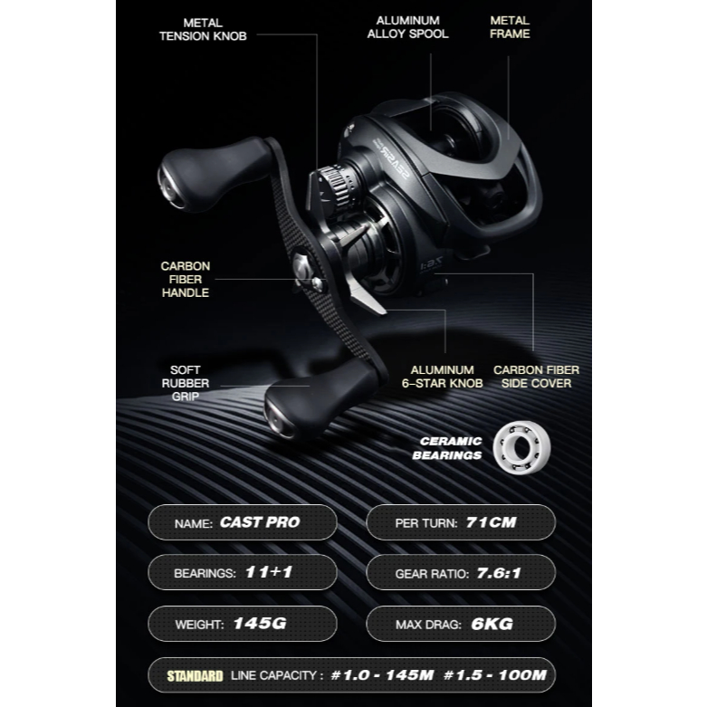Carretilha Seasir Cast Pro Metal 145g 7.6:1 Drag 6Kg 11+1BB