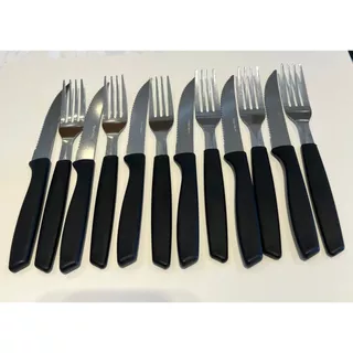 Kit 24, 18 ou 12 Talheres Faqueiro Garfos e Facas de Inox Cabo Preto Para Churrascos Almoço Bares Restaurantes