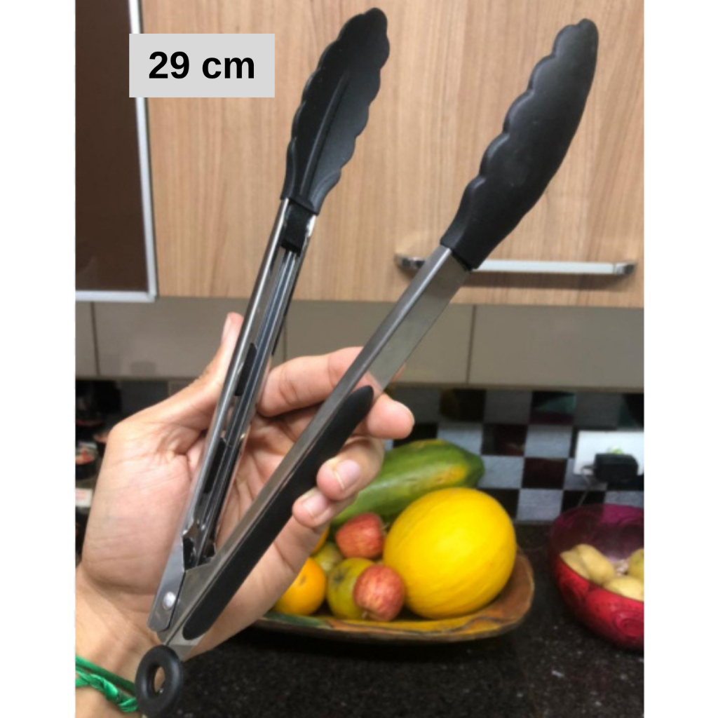 Pegador De Silicone e Inox Para Carne Churrasco Salada Cozinha 29cm Pinça pegador culinário