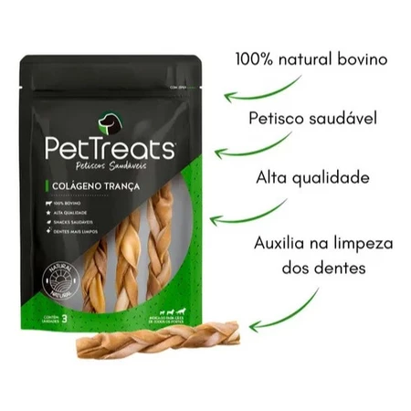 Petisco natural de colágeno trançado
